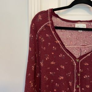 Maroon Floral Button Up Waffle Long Sleeve